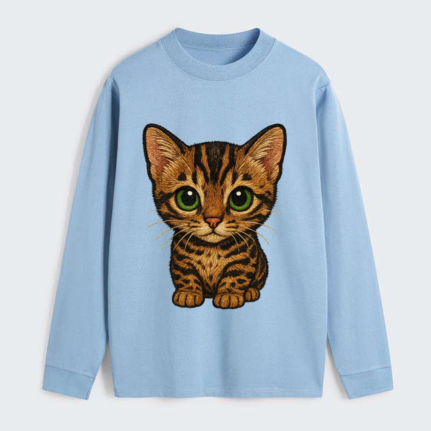 Baby Bengal Kitten - spotted/marbled wild coat, green eyes, athletic - Classic Long Sleeve Shirt - Light Blue