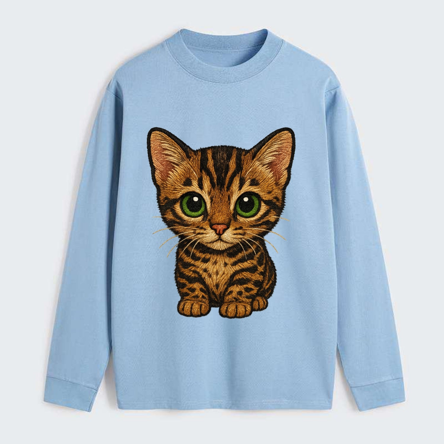 Baby Bengal Kitten - spotted/marbled wild coat, green eyes, athletic - Classic Long Sleeve Shirt - Light Blue