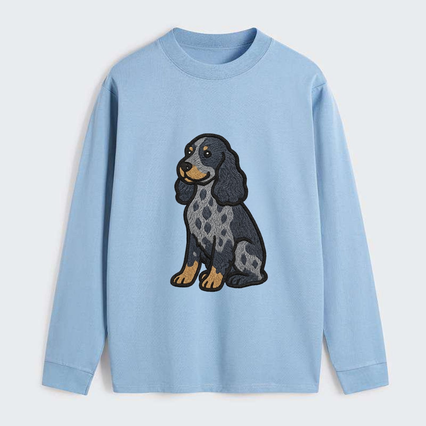 English Cocker Spaniel - Blue roan embroidered sitting pose - Classic Long Sleeve Shirt - Light Blue