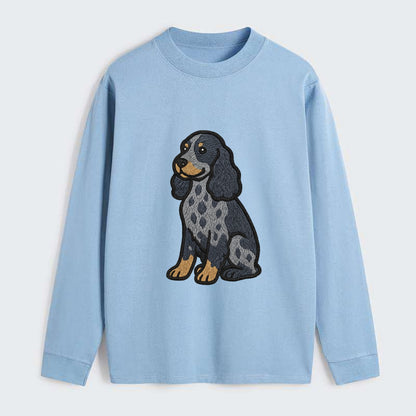 English Cocker Spaniel - Blue roan embroidered sitting pose - Classic Long Sleeve Shirt - Light Blue
