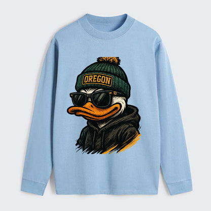 Eugene Duck wearing Oregon beanie with O patch - Classic Long Sleeve Shirt - Light Blue