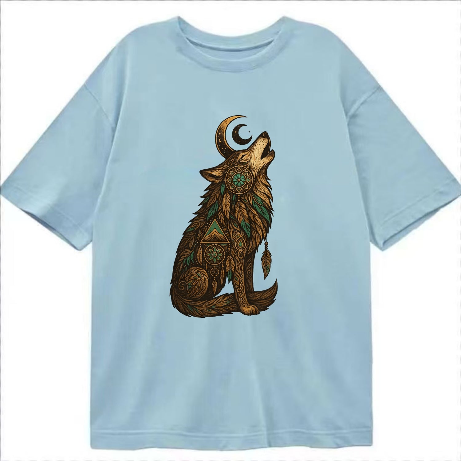 Celestial Moon Wolf  - Classic T-shirt - Light Blue