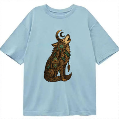Celestial Moon Wolf  - Classic T-shirt - Light Blue