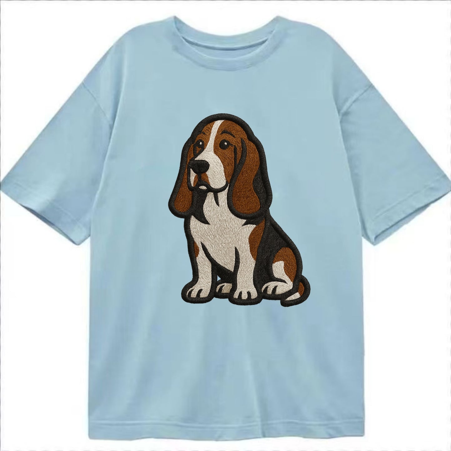 Basset Hound - Tri-color embroidered sit Classic T-shirt - Light Blue