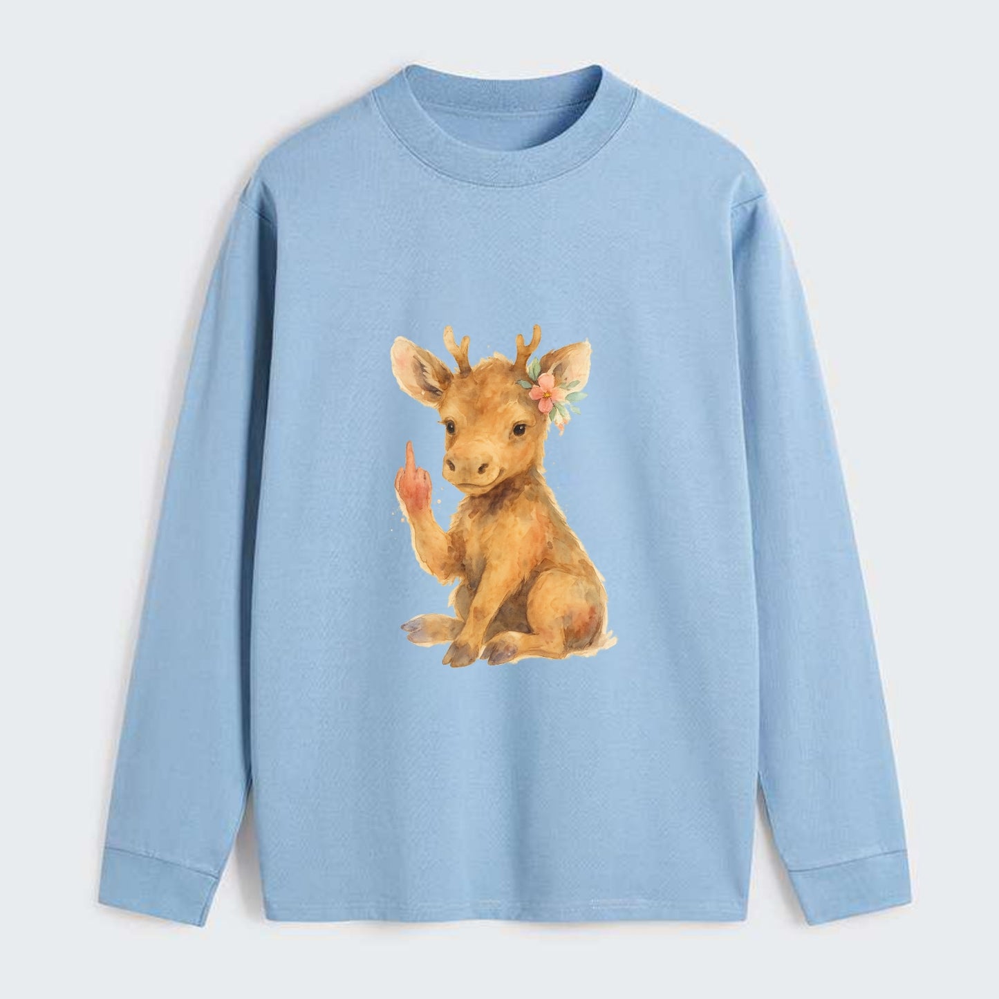 baby moose with adorable tiny antlers, one hoof raised in attitude - Classic Long Sleeve Shirt - Light Blue