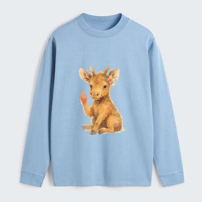 baby moose with adorable tiny antlers, one hoof raised in attitude - Classic Long Sleeve Shirt - Light Blue
