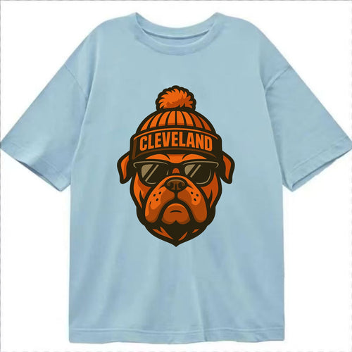Cleveland Bulldog wearing Browns orange and brown beanie with pom pom and - Classic T-shirt
