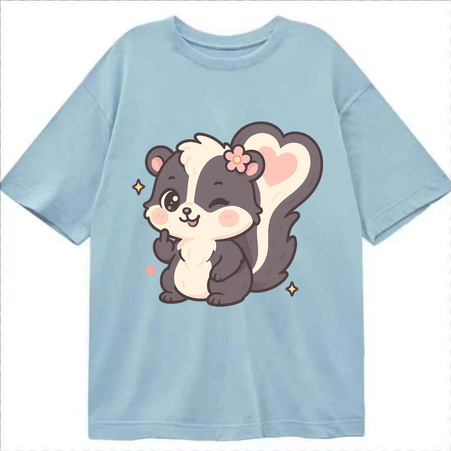 fluffy skunk with heart-shaped tail pattern, one paw up showing sass - Classic T-shirt - Light Blue