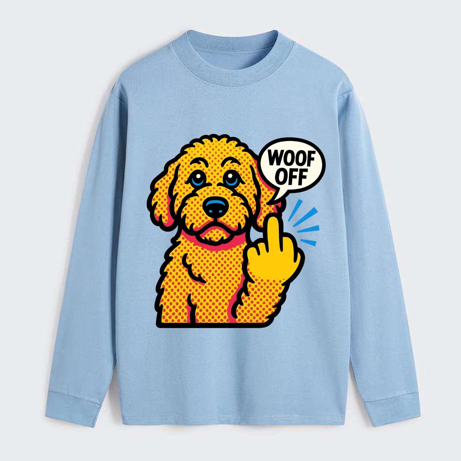 Goldendoodle with teddy bear face and curly golden coat, friendly paw - Classic Long Sleeve Shirt - Light Blue