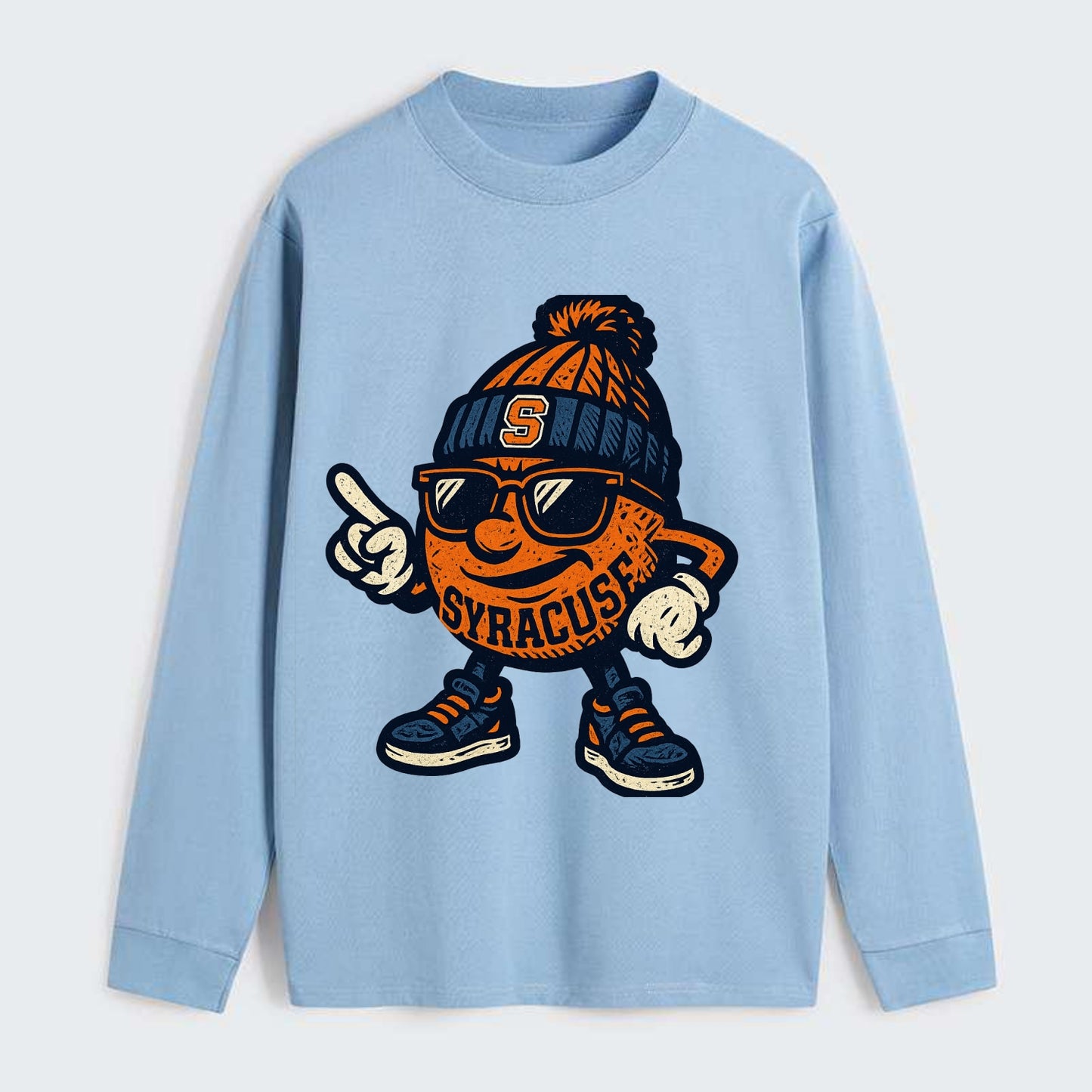 Syracuse Orange wearing Syracuse beanie with S patch - Classic Long Sleeve Shirt - Light Blue
