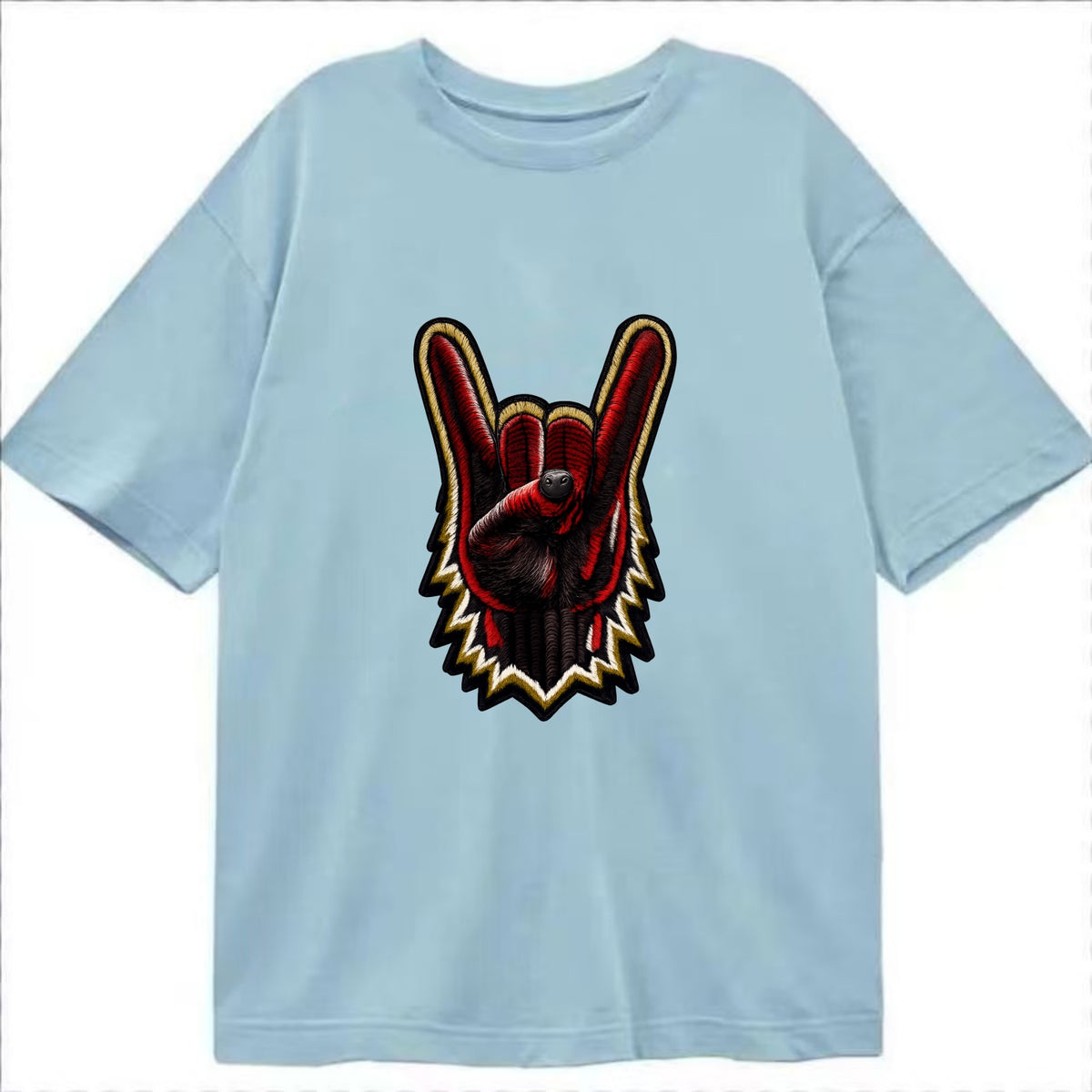 ROCK HAND HORNS - devil horns hand gesture in black and red , metal music - Classic T-shirt - Light Blue