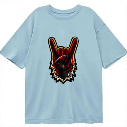 ROCK HAND HORNS - devil horns hand gesture in black and red , metal music - Classic T-shirt - Light Blue
