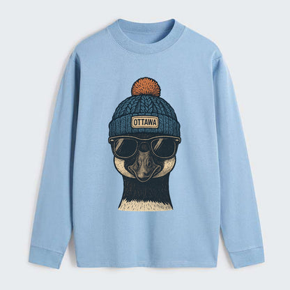 Ottawa Canadian Goose wearing Ottawa bea - Classic Long Sleeve Shirt - Light Blue