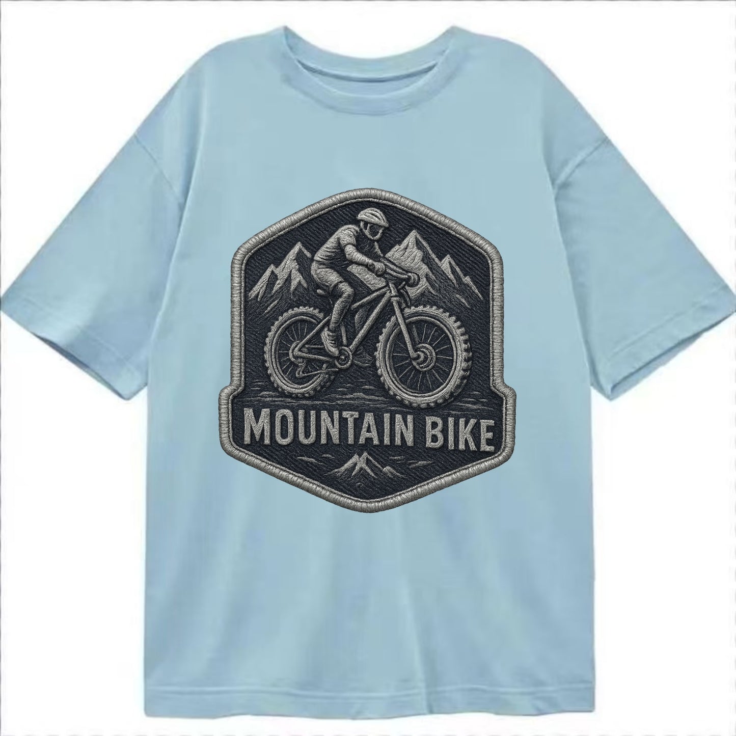 Mountain bike with rugged tires - cyclist badge - Classic T-shirt - Light Blue