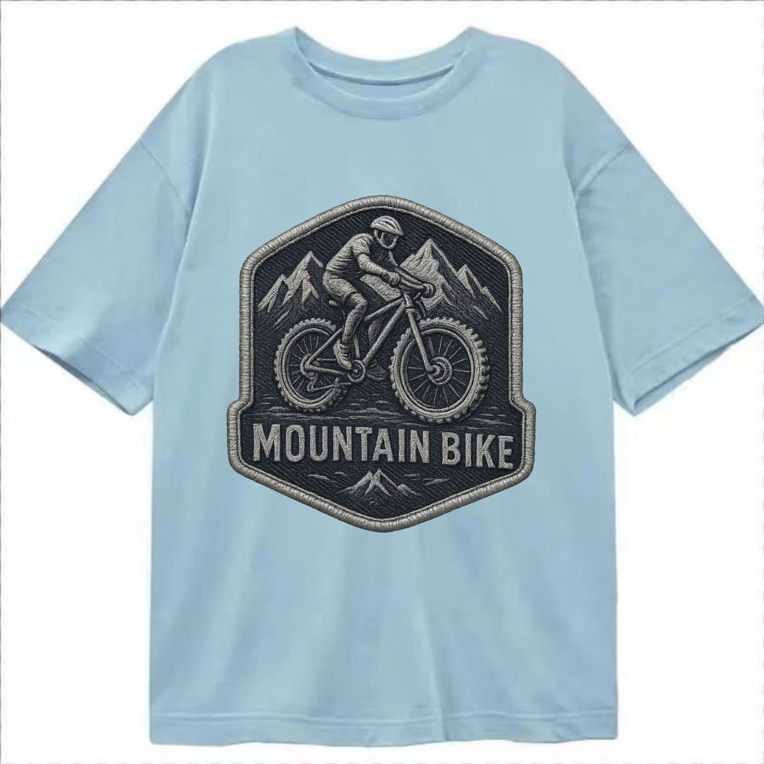 Mountain bike with rugged tires - cyclist badge - Classic T-shirt - Light Blue
