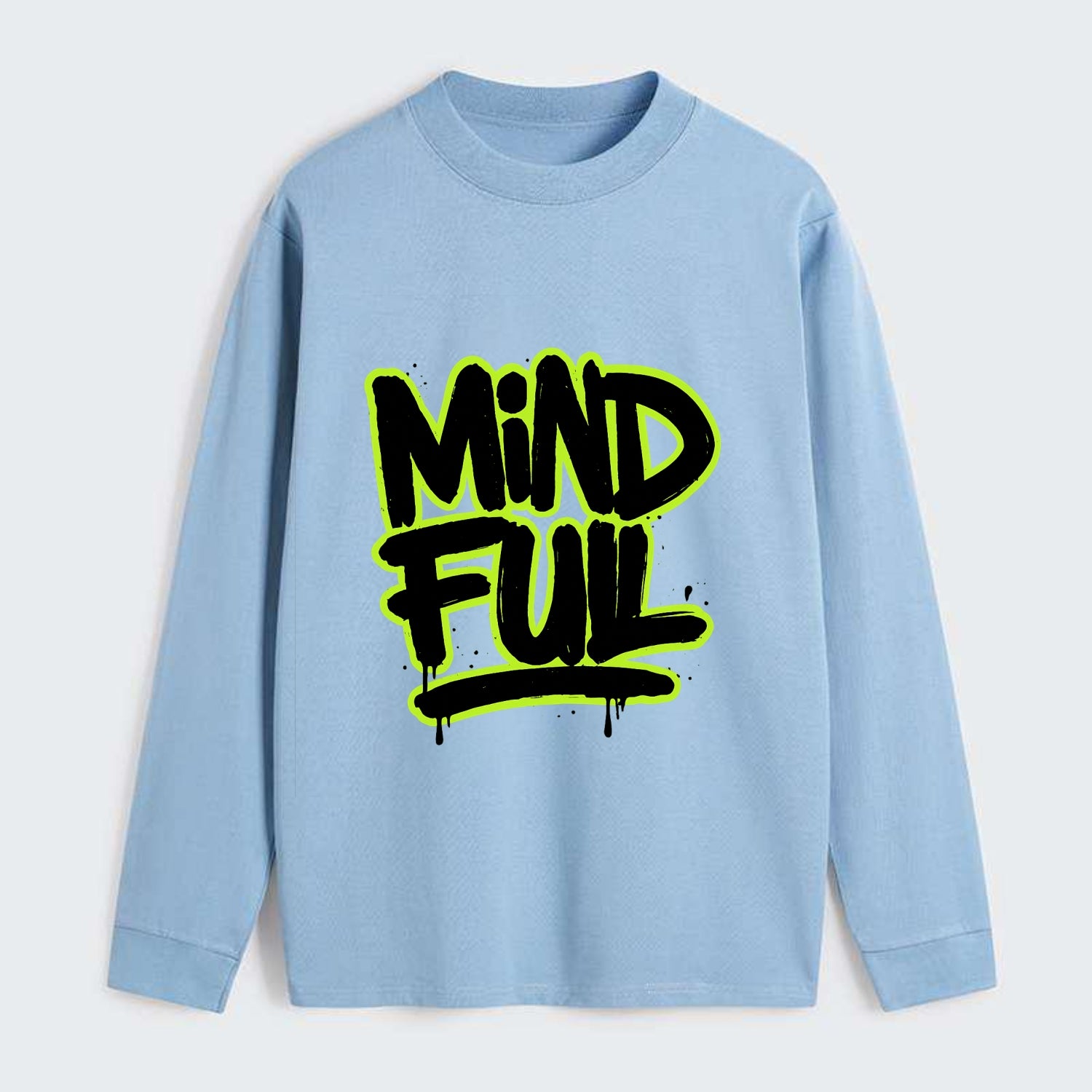 Bold typography design - "MINDFUL" - present awareness, conscious living - Classic Long Sleeve Shirt - Light Blue