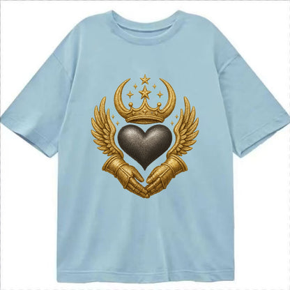 Nordic knotwork crown supporting a frosted steel heart with mittened hands - Classic T-shirt - Light Blue