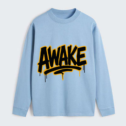 Bold typography design - "AWAKE" - conscious, aware, alert - Classic Long Sleeve Shirt - Light Blue