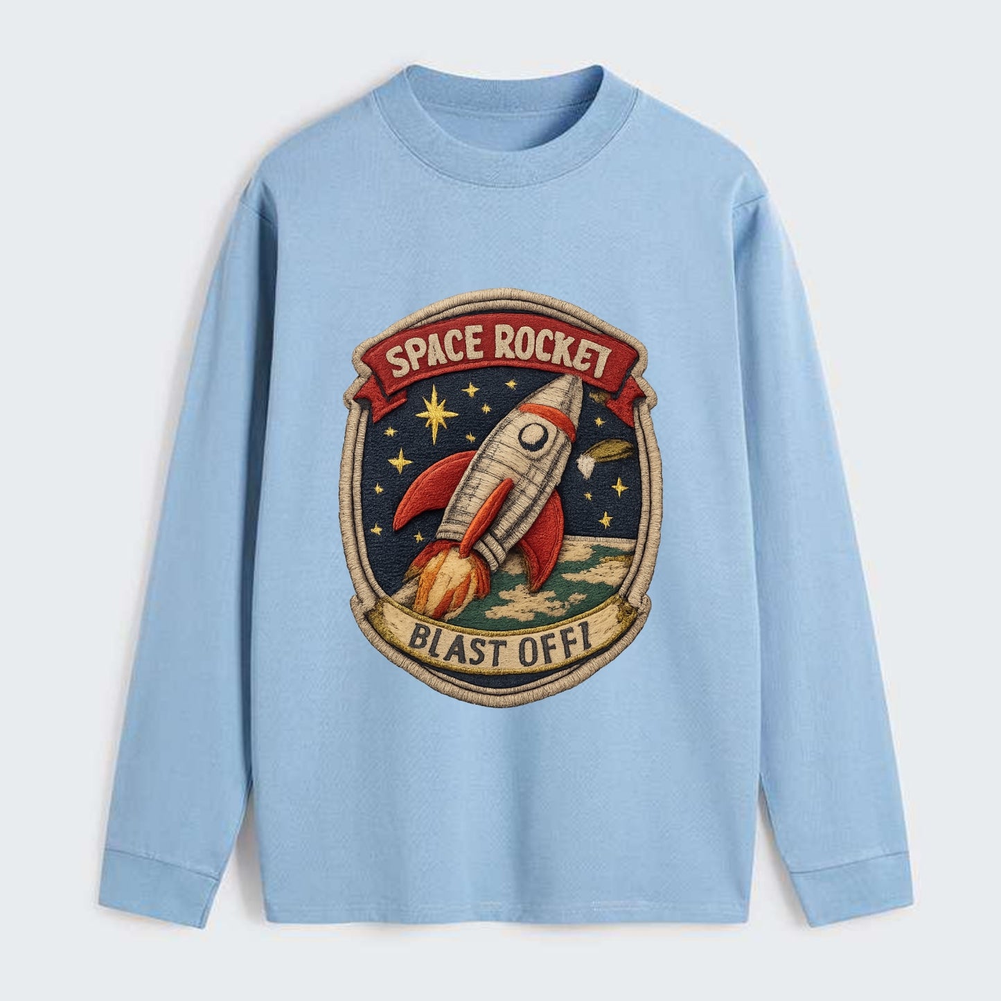 RETRO ROCKET - 1950s space rocket in silver and red , atomic age - Classic Long Sleeve Shirt - Light Blue