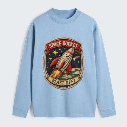 RETRO ROCKET - 1950s space rocket in silver and red , atomic age - Classic Long Sleeve Shirt - Light Blue
