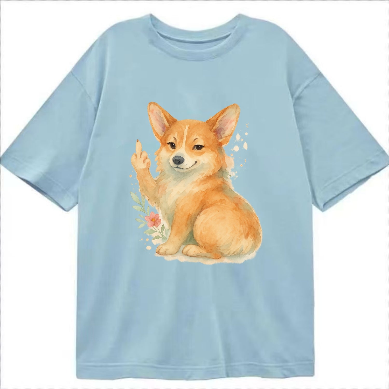 Corgi short legs and fluffy butt, one stubby paw up with sass - Classic T-shirt - Light Blue