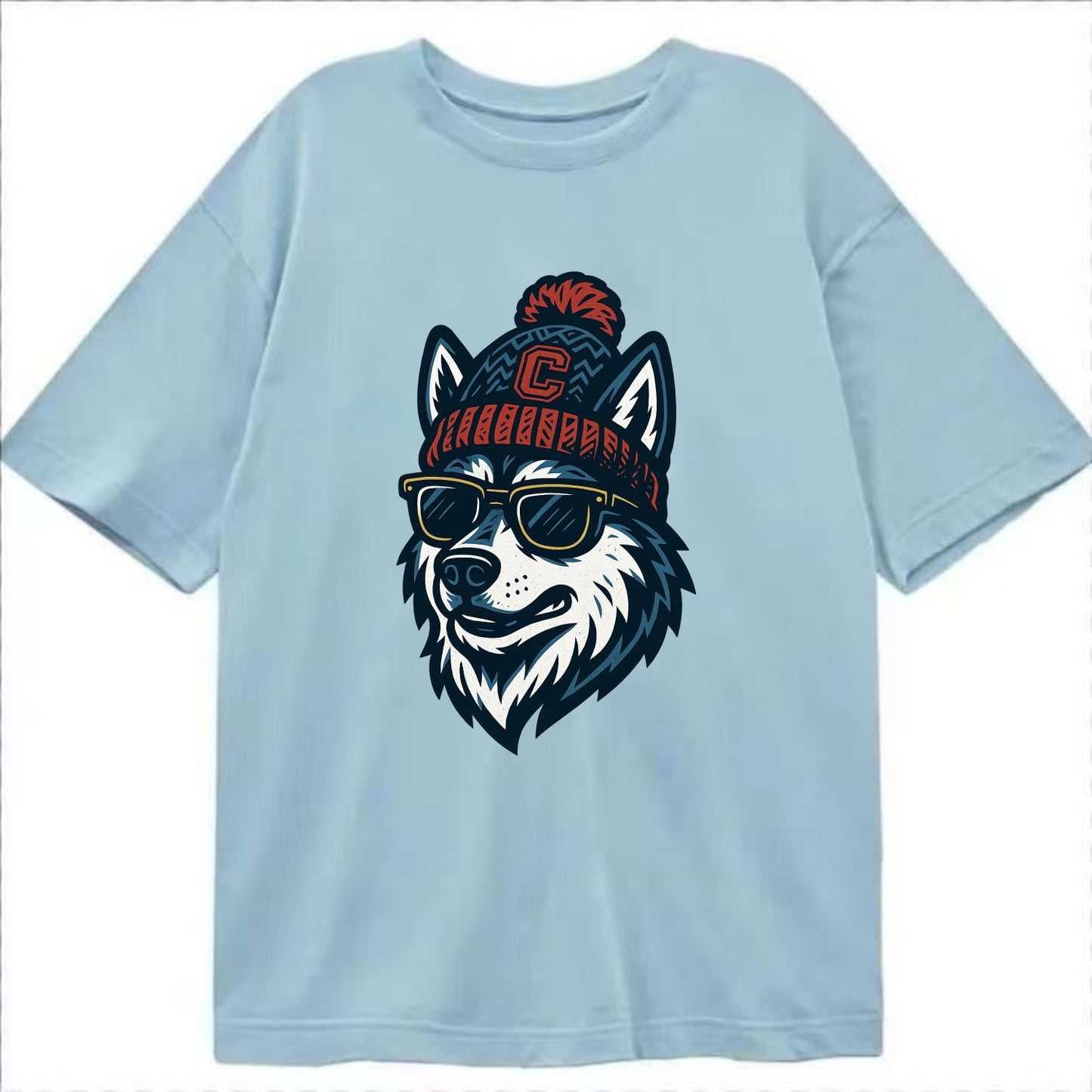 Storrs Husky wearing UConn beanie with C patch - Classic T-shirt - Light Blue