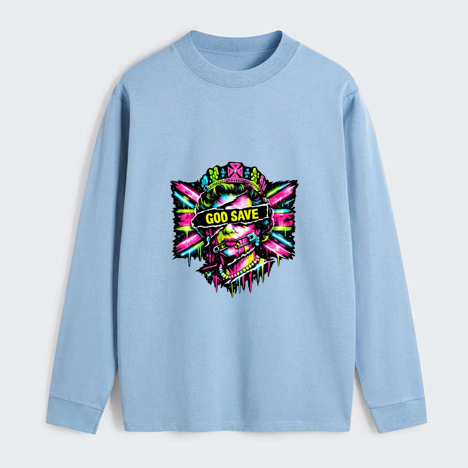 GOD SAVE | Torn royal portrait style | Blackout bar across eyes | - Classic Long Sleeve Shirt - Light Blue