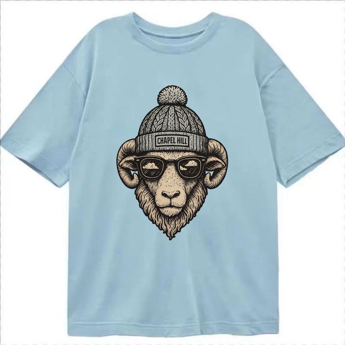 Chapel Hill Tar Heel Ram wearing UNC bea - Classic T-shirt - Light Blue