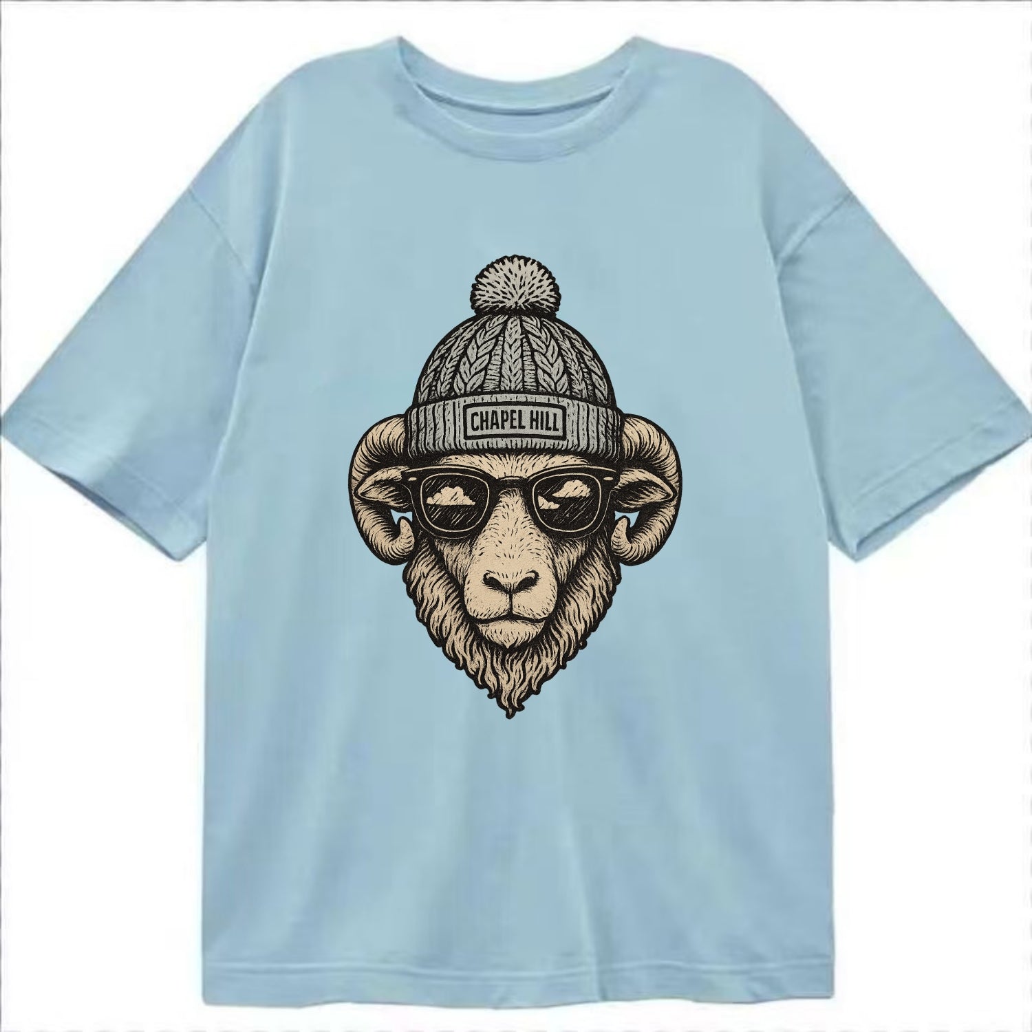 Chapel Hill Tar Heel Ram wearing UNC bea - Classic T-shirt - Light Blue