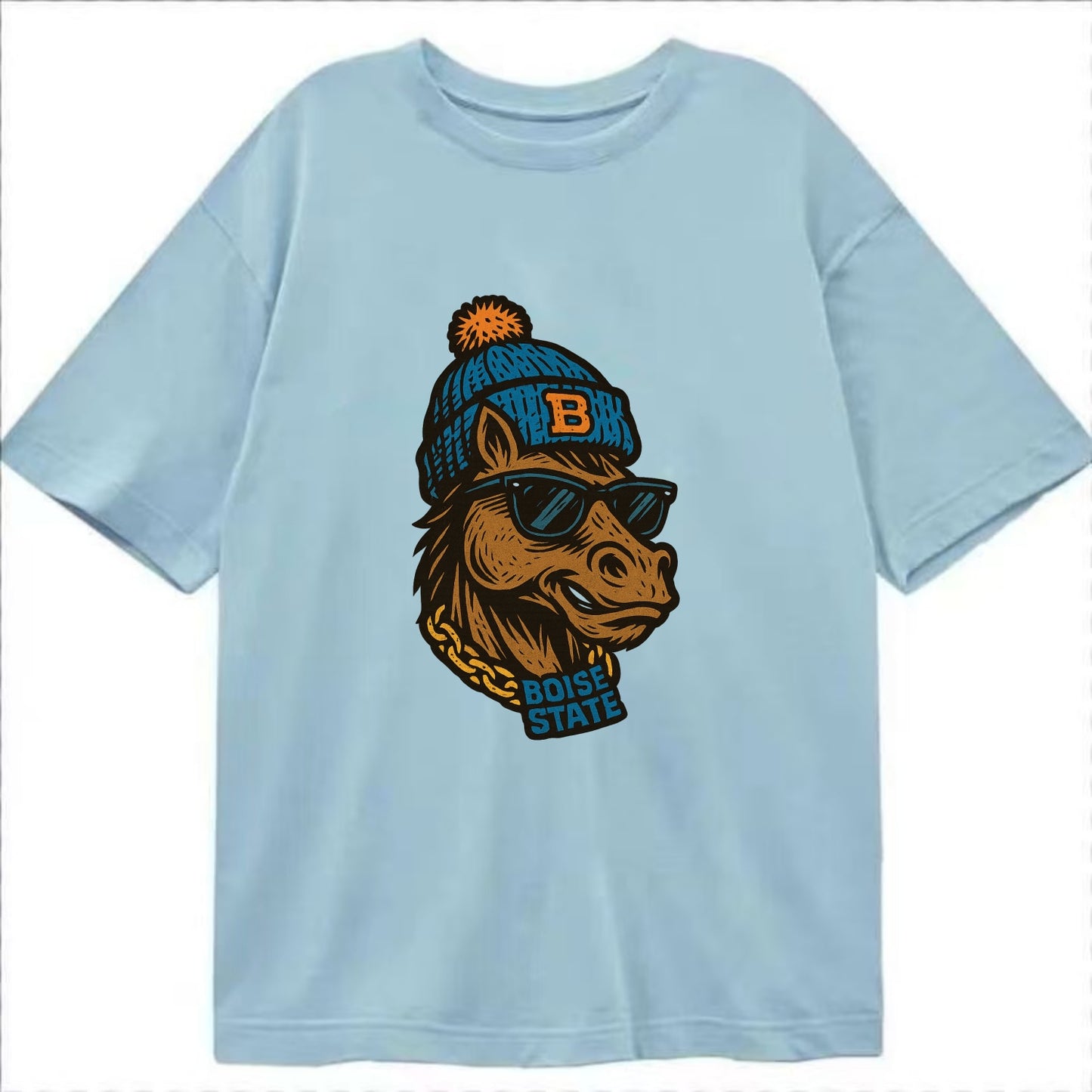 Boise Bronco wearing Boise State beanie with B patch - Classic T-shirt - Light Blue