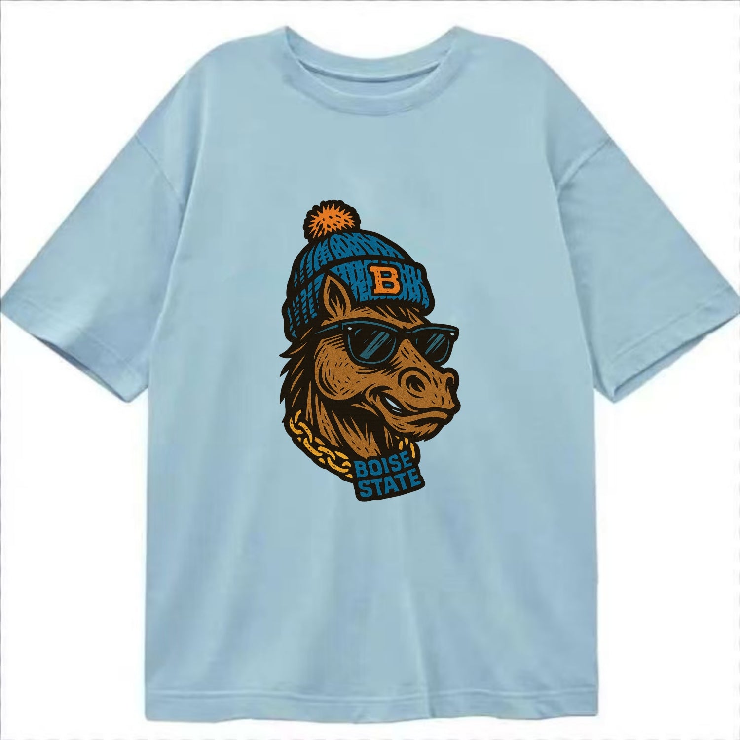 Boise Bronco wearing Boise State beanie with B patch - Classic T-shirt - Light Blue