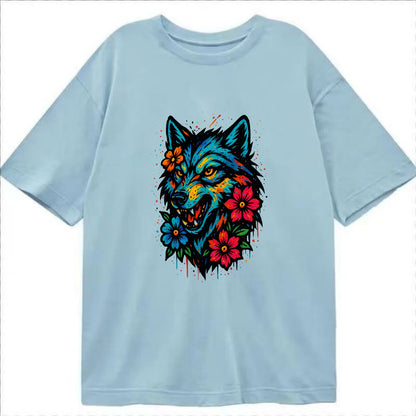 Floral Wolf Garden  - Classic T-shirt - Light Blue