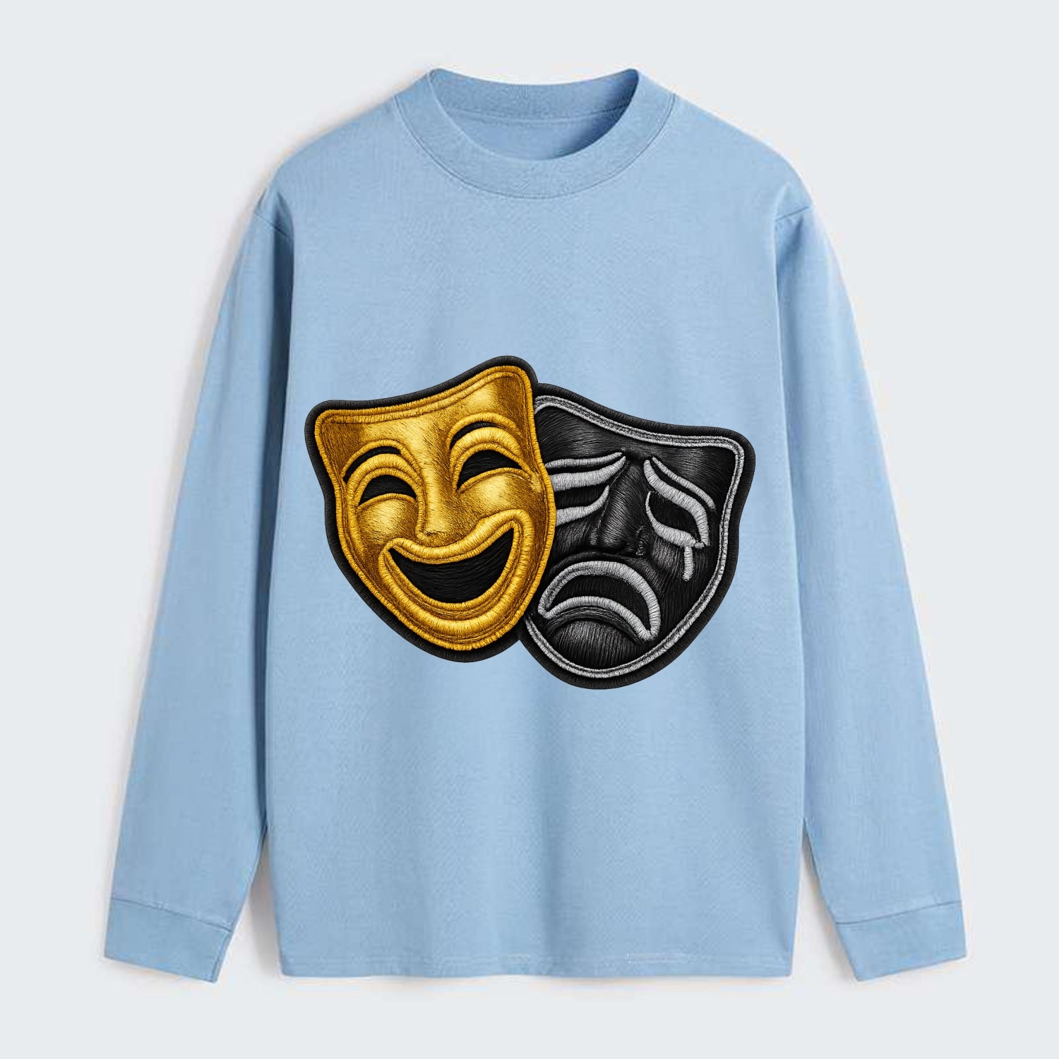 BROADWAY MASKS - comedy tragedy masks in gold and black , theater - Classic Long Sleeve Shirt - Light Blue