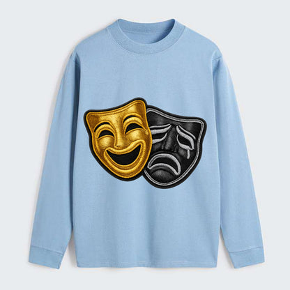 BROADWAY MASKS - comedy tragedy masks in gold and black , theater - Classic Long Sleeve Shirt - Light Blue