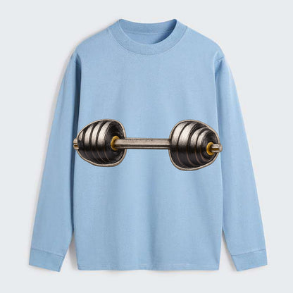 WEIGHTLIFTING BARBELL - heavy barbell with plates in silver and black , - Classic Long Sleeve Shirt - Light Blue