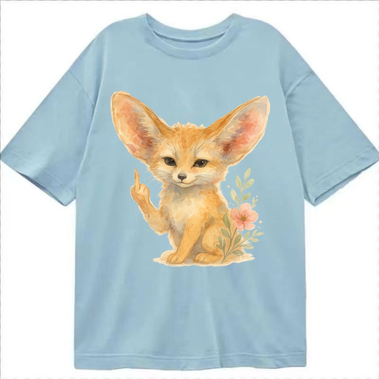 tiny fennec fox with oversized ears, one small paw raised in sass - Classic T-shirt - Light Blue