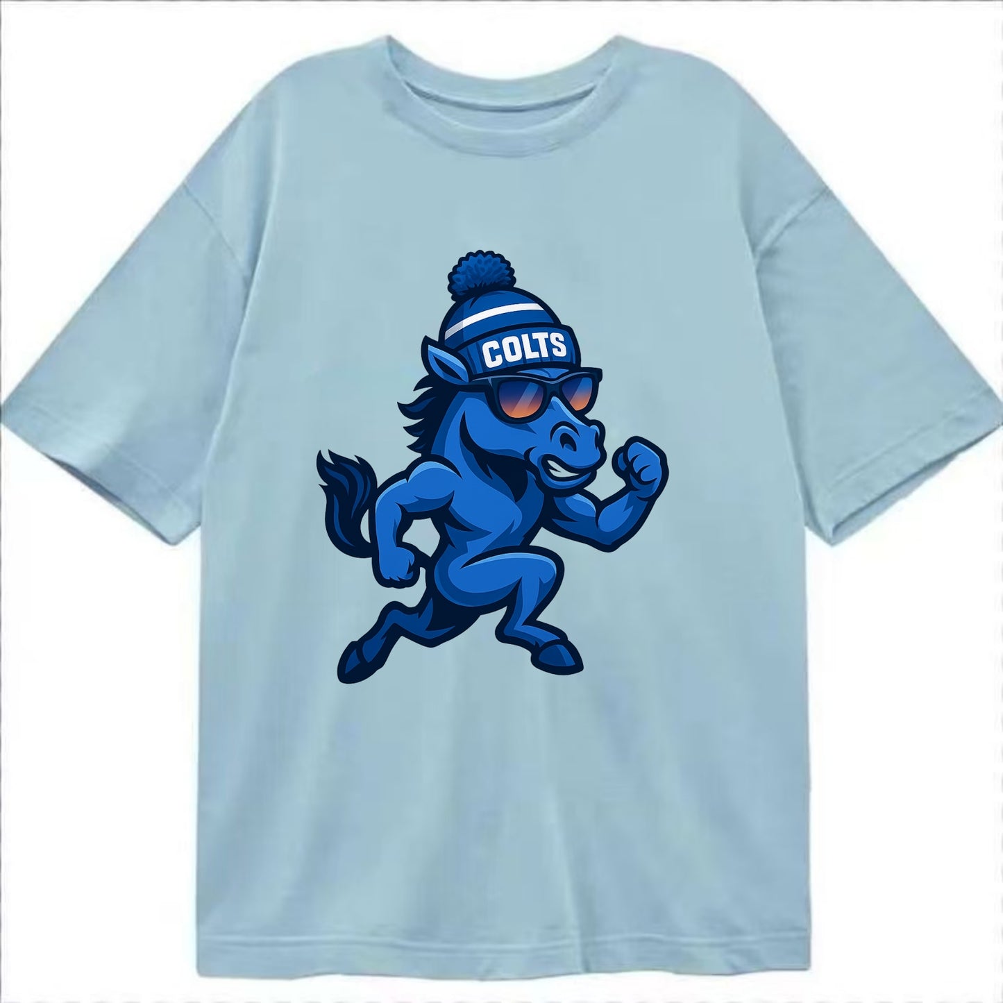 Indianapolis Colt Horse wearing Colts blue and white beanie with pom pom and - Classic T-shirt - Light Blue