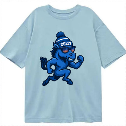 Indianapolis Colt Horse wearing Colts blue and white beanie with pom pom and - Classic T-shirt - Light Blue