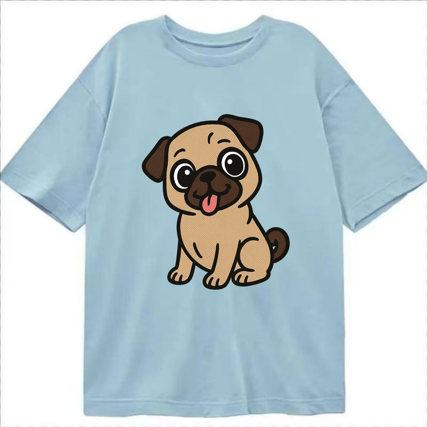 Pug - Tilted head with tongue out - Classic T-shirt - Light Blue