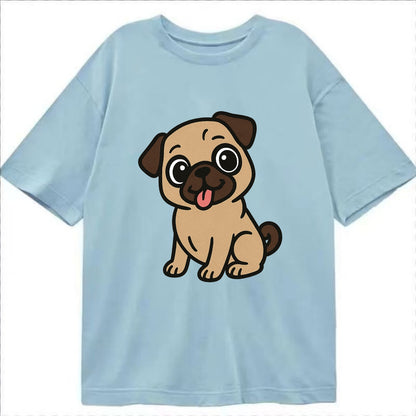 Pug - Tilted head with tongue out - Classic T-shirt - Light Blue