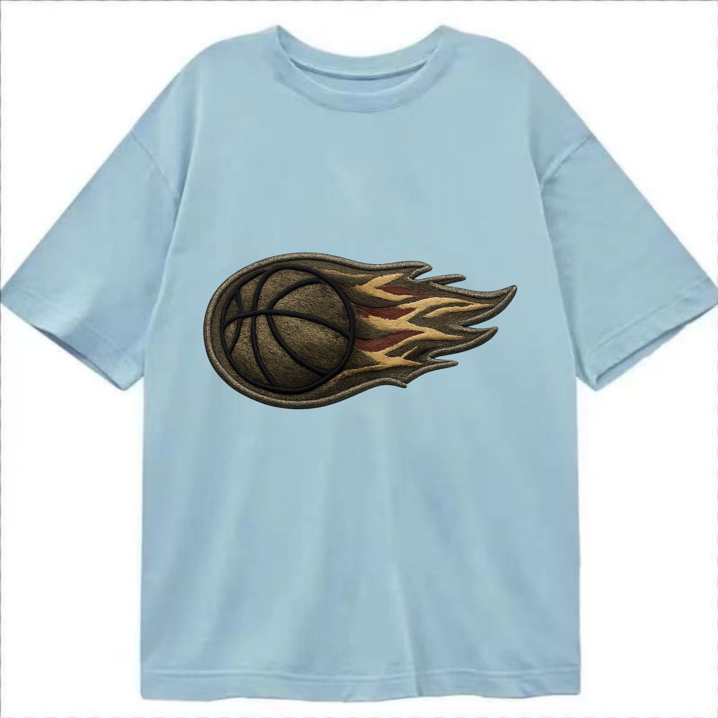 Embroidered patch design - BASKETBALL FLAMING BALL - basketball with flames in - Classic T-shirt - Light Blue