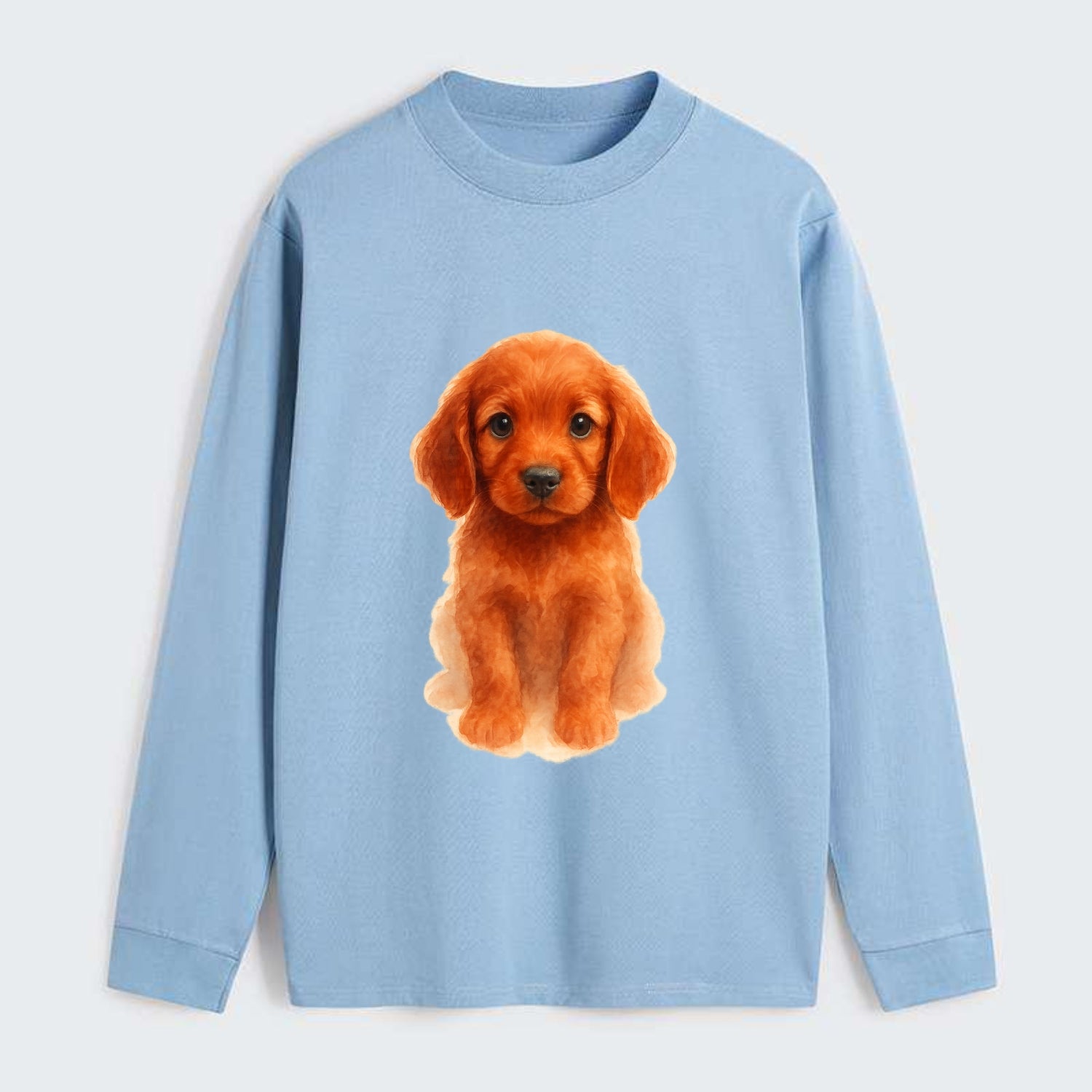 Baby Irish Setter Puppy - mahogany red coat, feathered ears, friendly - Classic Long Sleeve Shirt - Light Blue