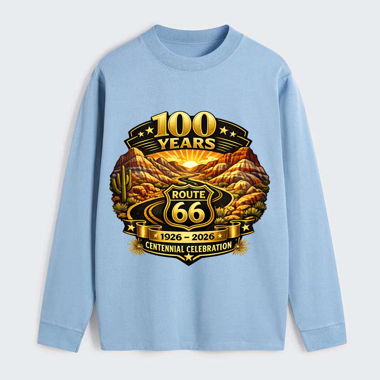 PAINTED DESERT | Colorful desert landscape | Route 66 winding through | - Classic Long Sleeve Shirt - Light Blue