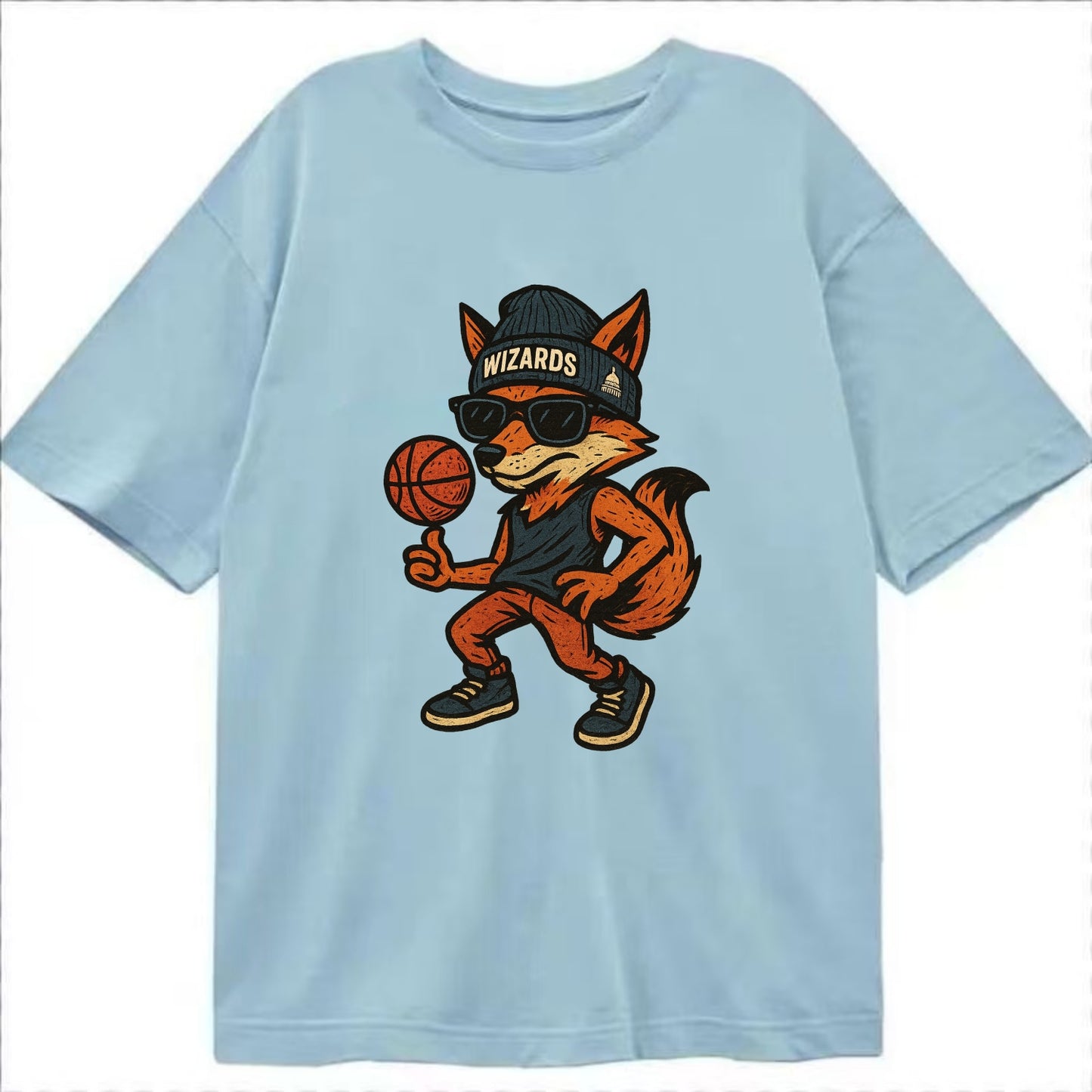 Washington Fox wearing Wizards beanie with capitol patch and wayfarer sunglasses - Classic T-shirt - Light Blue