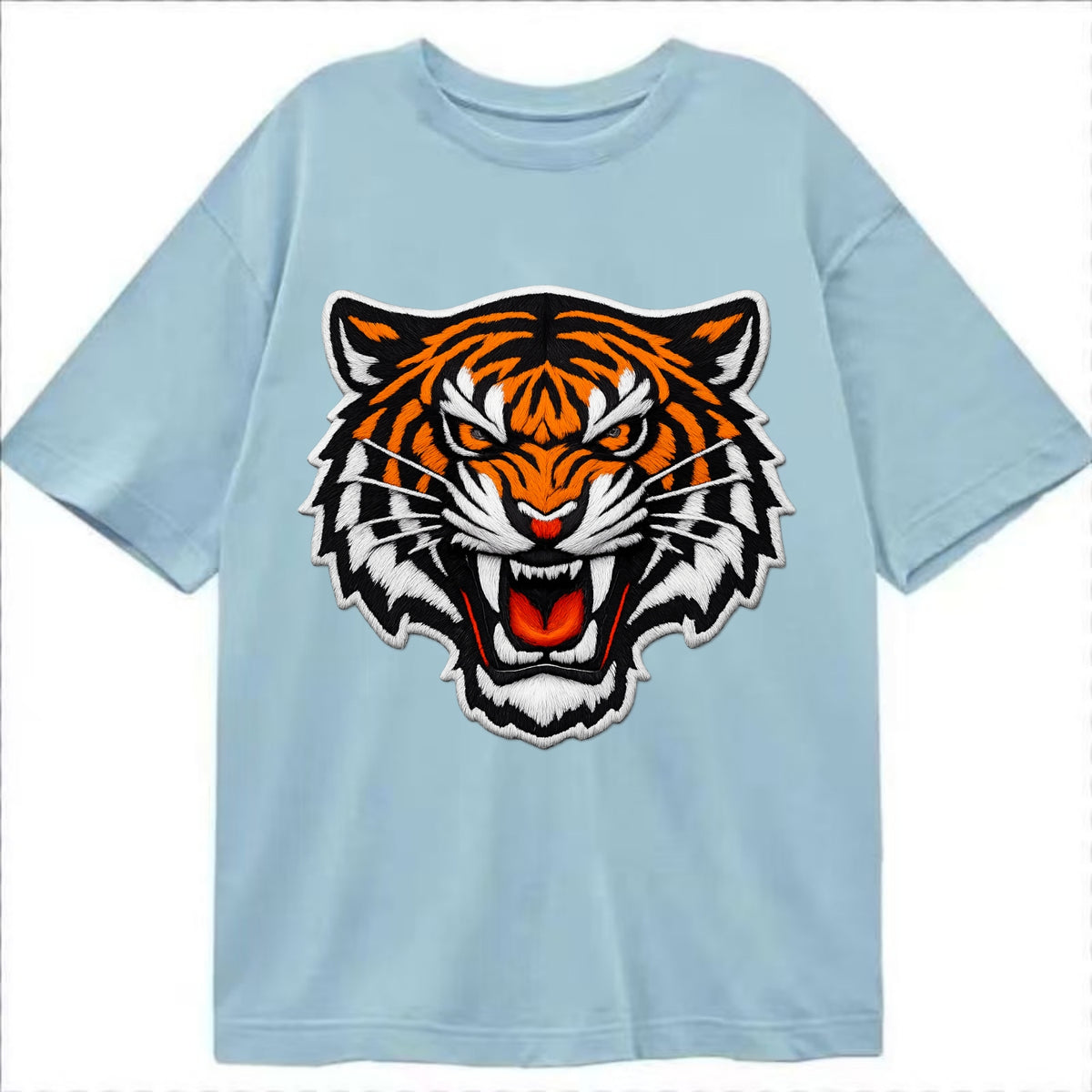 TIGER STRIPES FACE - fierce tiger face in orange, black and white , predator power - Classic T-shirt - Light Blue