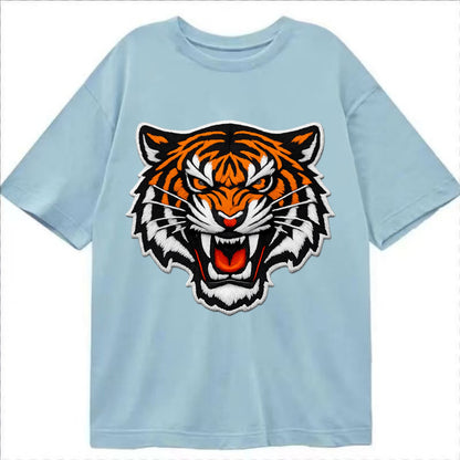 TIGER STRIPES FACE - fierce tiger face in orange, black and white , predator power - Classic T-shirt - Light Blue