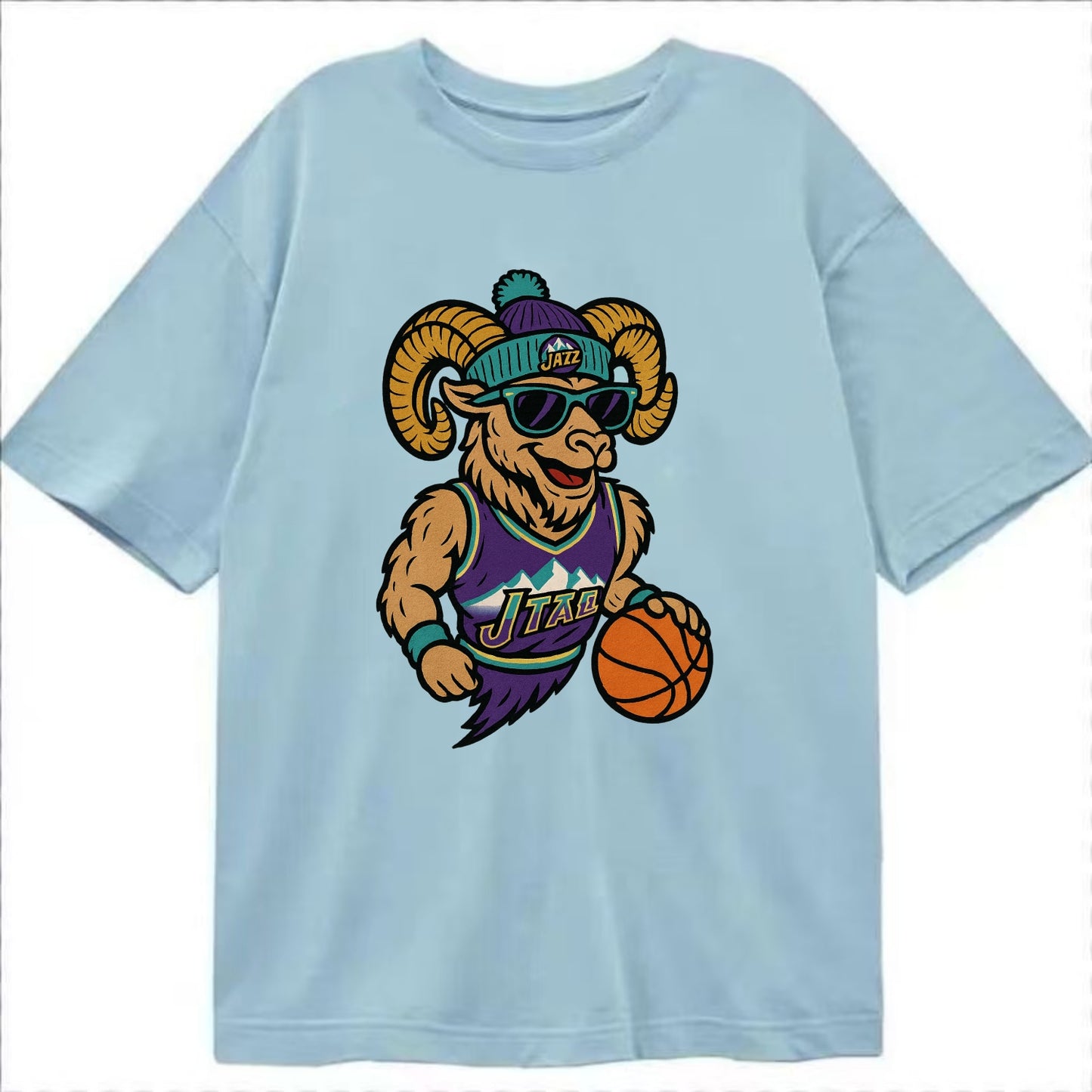 Utah Bighorn wearing Jazz beanie with mountain melody patch and wayfarer - Classic T-shirt - Light Blue