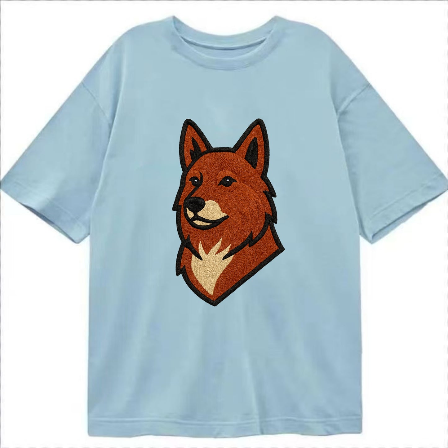 Finnish Spitz - Fox-red pointed ears embroidered pose - Classic T-shirt - Light Blue