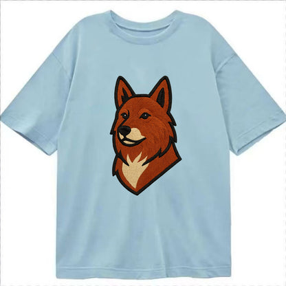 Finnish Spitz - Fox-red pointed ears embroidered pose - Classic T-shirt - Light Blue