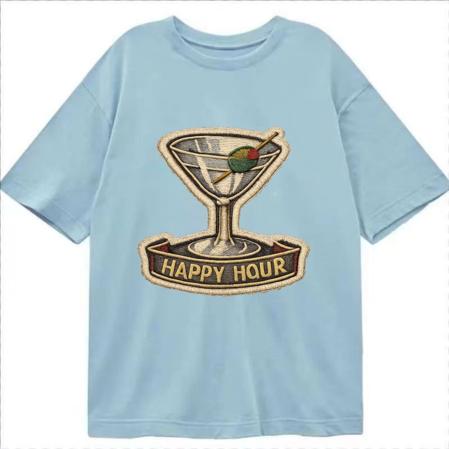 COCKTAIL MARTINI - martini glass with olive in silver and green , happy hour - Classic T-shirt - Light Blue
